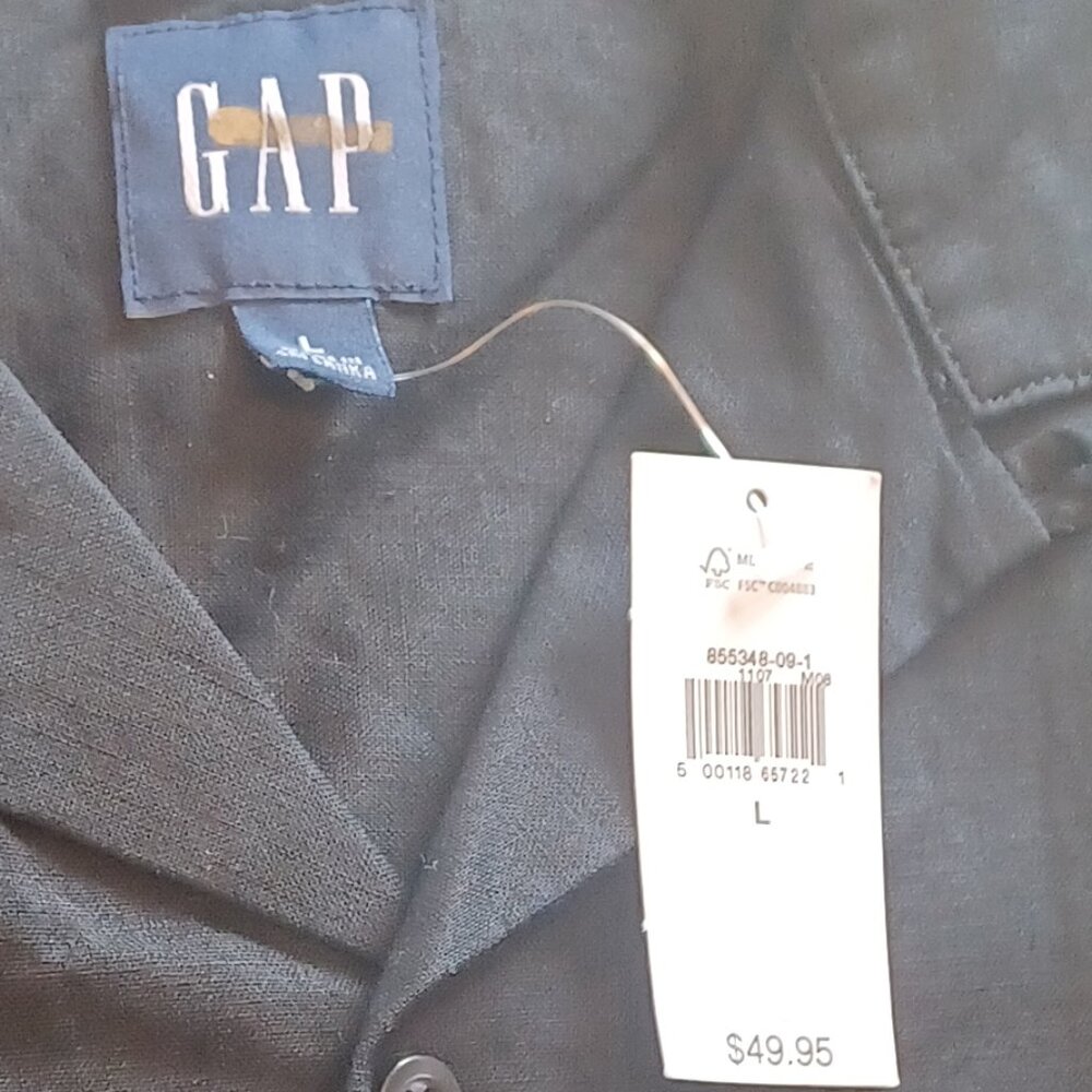 NWT GAP Mens Black L Cotton Blend Short Sleeve Button Down Collared Shirt - Picture 7 of 8